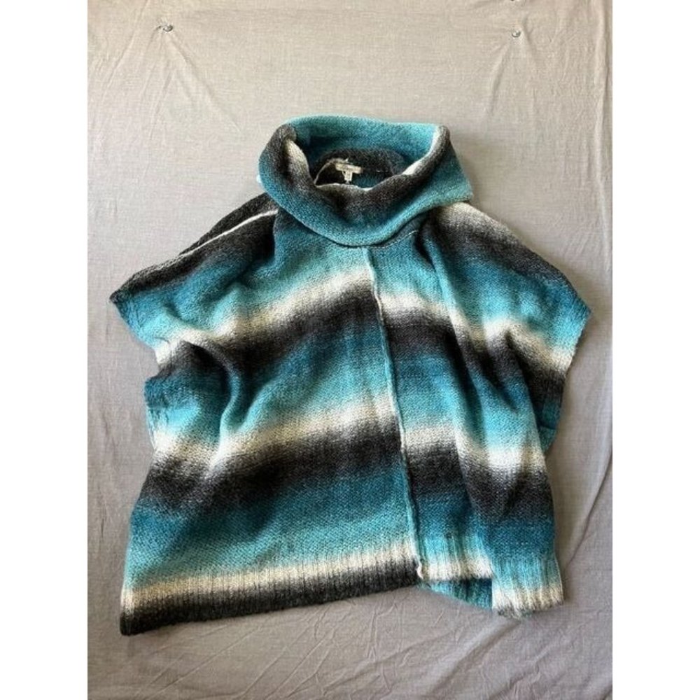 G.H. Bass Shawl Sweater Womens Medium Blue Striped Sleeveless Pullover New.